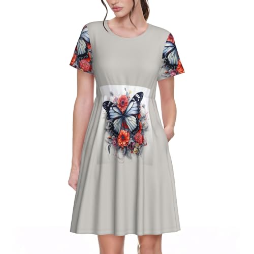 Robe d'été décontractée pour femme à fleurs et papillons
