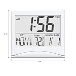 Digital Travel Alarm Clock Battery Operated, Portable Large Number Display Alarm Clock with Temperature,12/24 H Small Desk Clock -Silver (NO Light) - Image 2