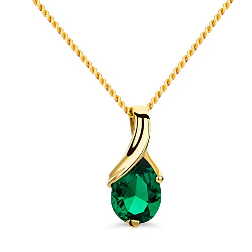 OROVI – Kette Damen aus 14 Karat (585) Gelbgold mit ovalem Smaragd im Tropfenschliff (0.62 ct) – Filigrane Edelstein Halskette Damen mit Anhänger – Goldkette Allergenfrei & handgemacht (45 cm)