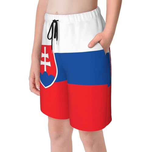 Flag of Slovakia Youth Beach Pants, Soft and Breathable, with Drawstring Waist, Suitable for Sports and Leisure.4
