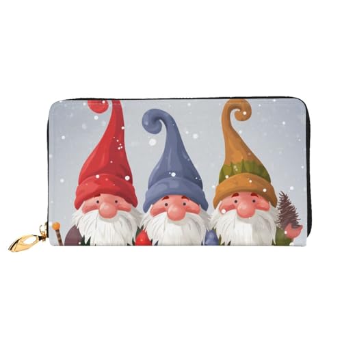 Christmas Winter Gnomes Women Wallets Leather Zip Around Clutch Purses Waterproof Credit Card Holder With Phone Holder Ladies Travel Coin Purse