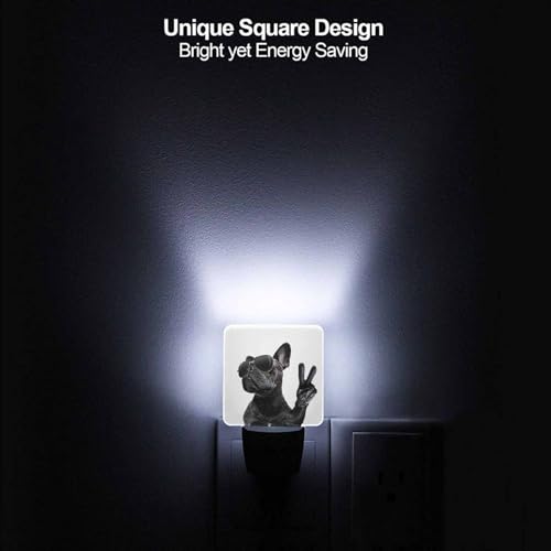 Image of LED Night Light,Cool Trendy Pose French Bulldog with Sunglasses LED Night Light Plug into Wall with Dusk to Dawn Light Sensor White Energy Efficient Nightlight for Bedroom Hallway Living Room