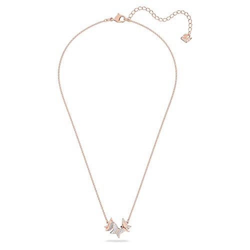 Swarovski Lilia necklace, Butterfly, White, Rose-gold tone plated2