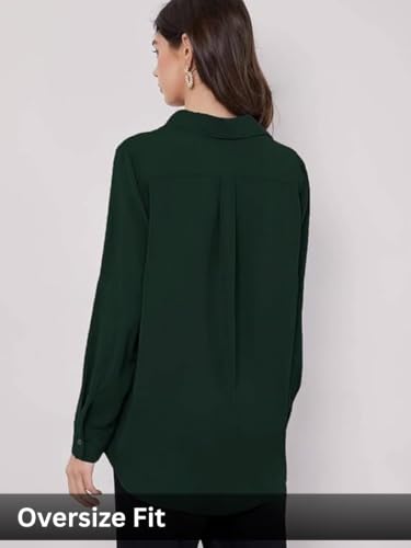 Image of GRECIILOOKS Women's Oversized Fit Rayon Crop Top Shirt | Comfortable Rich Korean Button Down | Workwear Top for Office & Casual Outfit