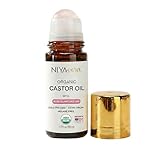NIYAVERA Organic Castor Oil Roll on with Rose Quartz For Face and Body - Cold Pressed Hexane Free Glass Bottle Unrefined 1.7 oz