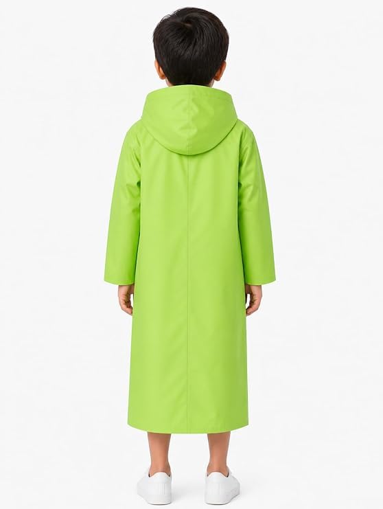Image of W+ Kids Waterproof Raincoat for Boys & Girls | Full Length Hooded Rain Wear | Lightweight PVC Monsoon Rain Coat for Children (Green)