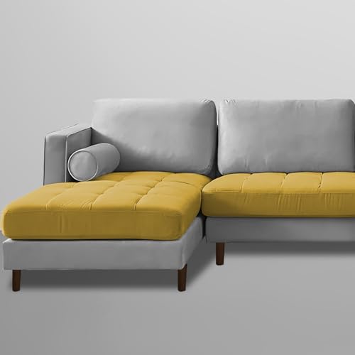 Image of Lezra LHS 4 Seater L Shape Sofa Set for Living Room (Yellow Grey Fabric) Premium Fabric Sofa