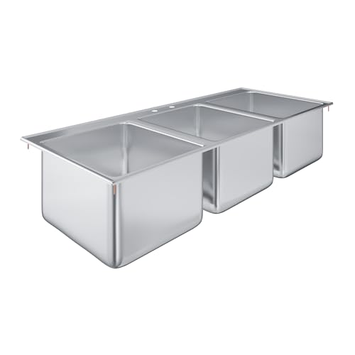 Image of Stainless Steel 3 Compartment Drop-In Sink. Bowl 14 in. x 16 in. x 10 in. No Faucet