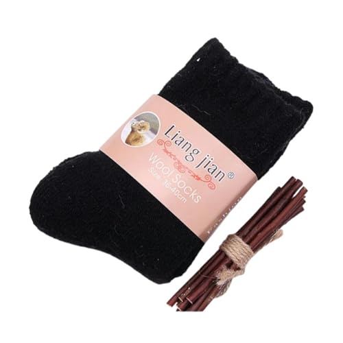 HUBGFEQ 3 Pairs=6 Pieces Winter Thick Soft Wool Socks Men's Tube Terry Solid Color Warm Snow Socks-Women Black-One Size