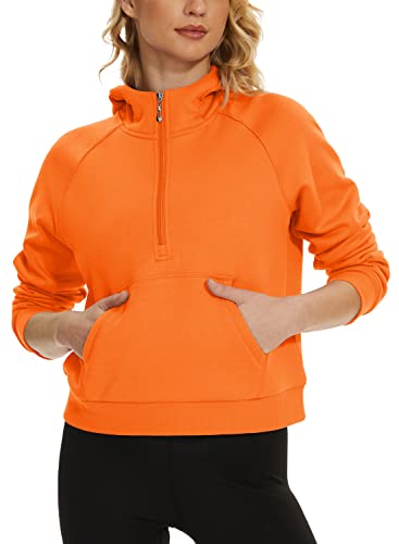 Tacvasen Womens Fall Sweatshirt Long Sleeve Half Zip Stand Collar Tops Casual Hoodie Fleece Lined Winter Fashion Tops Orange #TOP1