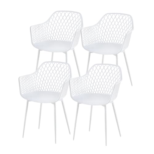 buybyroom Esszimmerstuhl im 4er Set,Essstühle Stuhl mit Armlehne Kunststoffstuhl Stuhl Esszimmer 41 x 55 x 84.5 cm (Weiß)