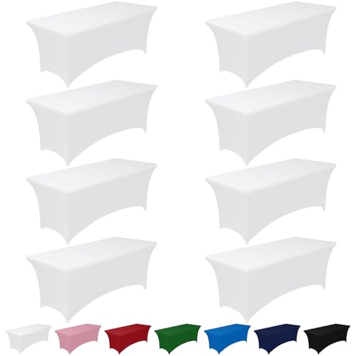Pureegg Spandex Tablecloth 6ft - 8 Pack, Fitted and Tight Cloth for Rectangle Table, Wrinkle-Free and Stretch Table Cover for Party, Wedding, Banquet and Birthday, White