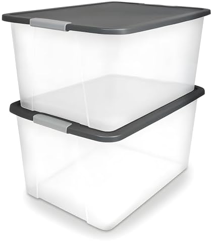 HOMZ 2-Pack Secure Latch, Clear Plastic Storage Organizer Bins, 6...