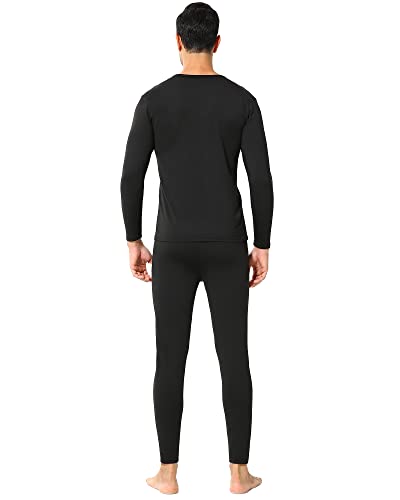 Vicherub Thermal Underwear For Men Fleece Lined Long Johns Base Layer Top And Bottom Set For Cold Weather Black L #TOP2