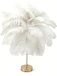 Creative White Ostrich Feather Table Lamp Bedside Lamp Light Luxury and Elegant Lampshade Night Light Table Lighting for Living Room Bedroom Home Decoration, Plug-in