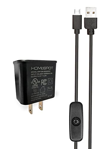 MakerSpot Accessories - UL-Listed 5V2.4A Switching Power Supply, 22AWG 1.5M MicroUSB Cable with On/Off Switch for Raspberry Pi 3 Model B B+ Adapter/Charger
