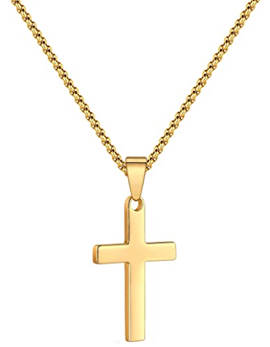 AJRUIER Kreuz Kette Halskette Damen Herren,Gold Groß Edelstahl Kreuz Kette Herren Kette mit Kreuz Anhänger Halskette Jesus Religiös Schmuck für Herren Anhänger