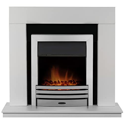 Adam Malmo Fireplace in White & Black/White with Eclipse Electric Fire in Chrome, 39 Inch