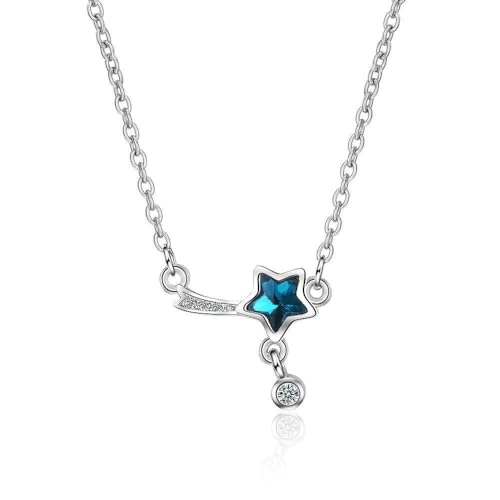 Collier argent 925 chaîne clavicule avec pendentif étoile cristal bleu