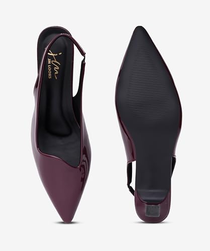 Image of JM LOOKS Sophisticated Pointed Toe Slingback Kitten Heels with Glossy Finish for Elegant Events and Work Wear