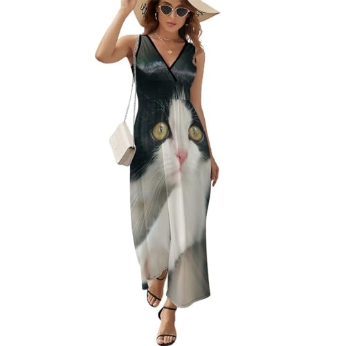 Robe de plage décontractée chic chat noir blanc pour femme
