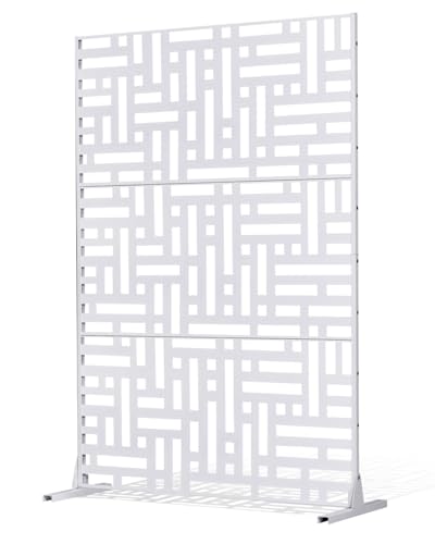 VEVOR Mampara de Privacidad de Metal de 120 x 50,8 x 193 cm con Soporte, Mamparas y Paneles de Privacidad Independiente para Exteriores de 3 Paneles para Jardín, Balcón, Patio, Habitación, Blanco