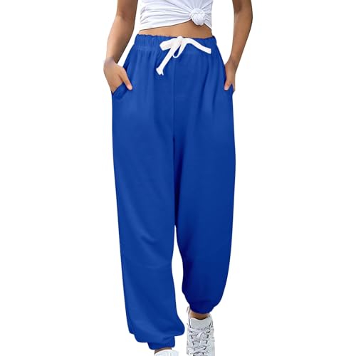 Jogging femme taille haute bleu M avec cordon de serrage et poches
