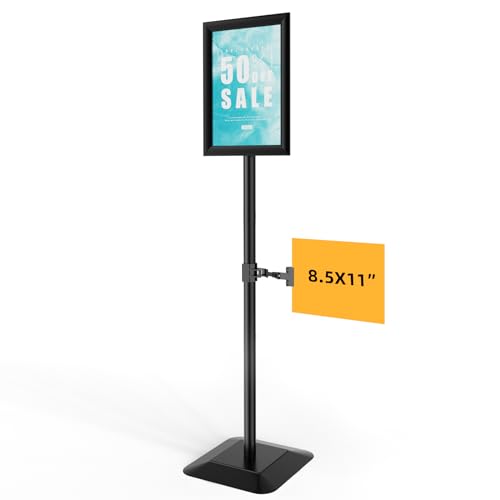 Image of Adjustable Outdoor Sign Holder Stand, Sign Holder Floor Stand with Base | Heavy Duty 8.5x11 inch Sign Stand Poster Stand with Aluminum Snap Open Frame for Business Indoor /Outdoor Advertising