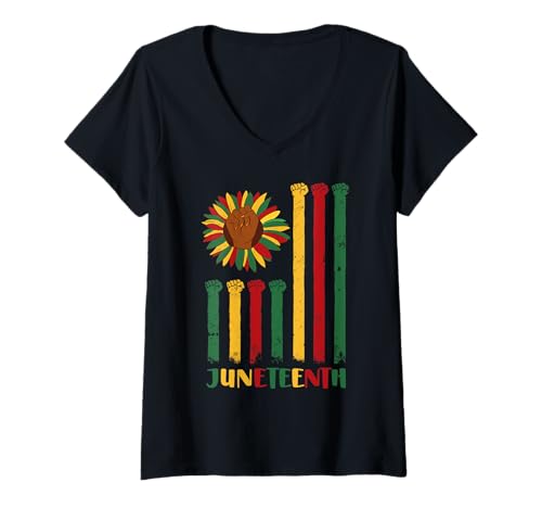 Womens sunflower juneteenth black history freedom 1865 african flag v-neck t-shirt