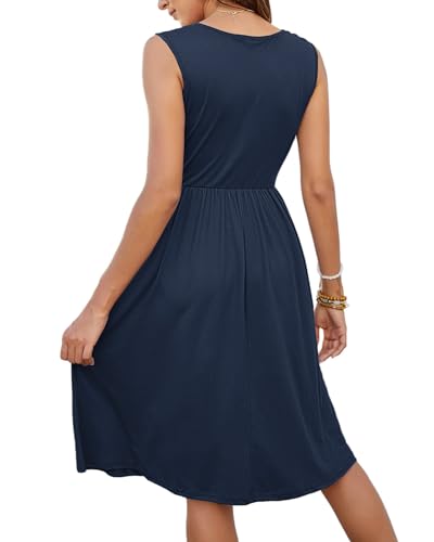 Image of MOLERANI Women Summer Dresses Sleeveless Casual Loose Swing Button Down Midi Dress with Pockets