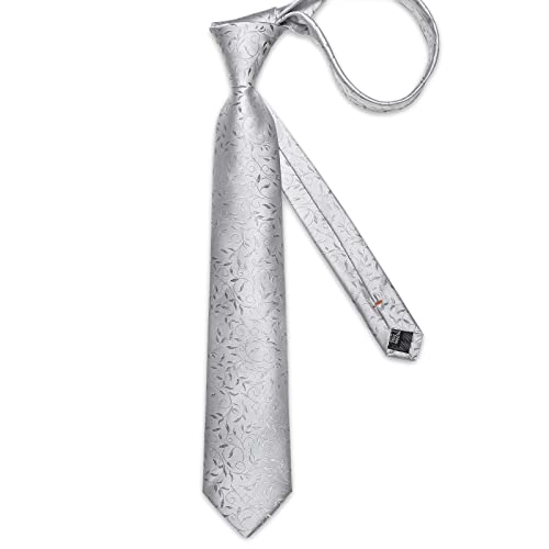 Image of DiBanGu Silk Floral Ties for Men Woven Paisley Necktie and Tie Clip Handkerchief Cufflinks Set for Party Wedding