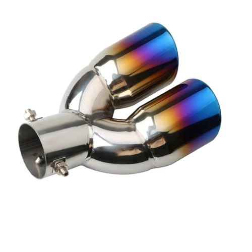 Embout d'échappement double sortie 63 mm en acier inoxydable courbe bleue pour voiture