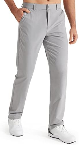 Libin Mens Golf Pants Slim Fit Stretch Work Dress Pants 30" Quick Dry Lightweight Casual Business Comfort Water Resistant, Light Grey, 32W x 30L