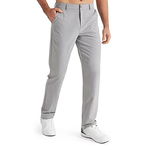Libin Mens Golf Pants Stretch Work Dress Pants 30" Quick Dry Lightweight Business Casual Pants for Men Comfy Water Resistant, Light Grey, 30W x 30L Cover