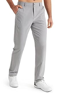 Libin Golf Trousers for Men Slim Fit Chinos Pants 30" Stretch Quick Dry Lightweight Business Casual Pants for Men Comfy Waterproof Light Grey 34W x 30L