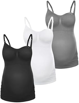HOFISH 3-Pack Nursing Tank Tops, Gray/Black/White, Non-Padded