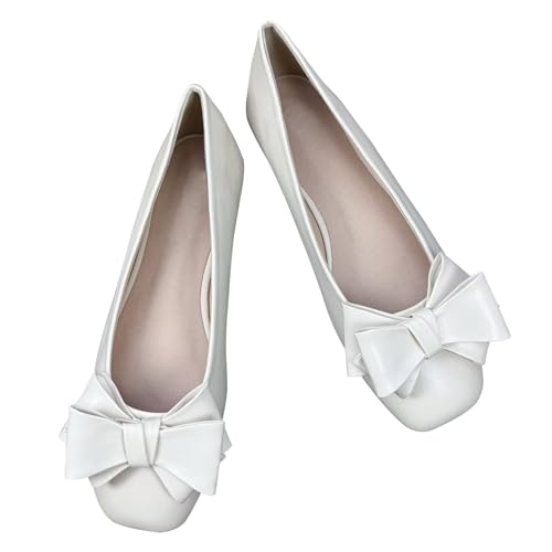 Image of Dear Time Women's Bowknot Ballet Flats Wedding Dressy Flats Square Toe Patent Leather Comfortable Shoes