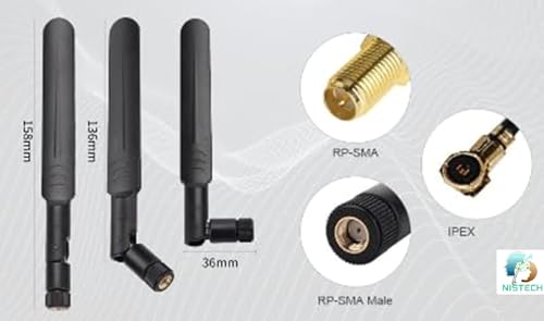 Image of NISTECH 6dBi RP-SMA LTE Flat Whip Antenna 2.4GHz 5GHz Dual Band WiFi (Pack of 2) 1.13 Cable RP-SMA Female 30cm Antenna+2 x 30CM RP-SMA IPEX-1 (2 pcs)