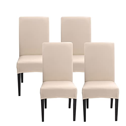 SPRINGRICO Coprisedie Elastici Per Sala Da Pranzo 4 Pezzi Beige | Fodere Parson Universali Con Cintura Di Sicurezza