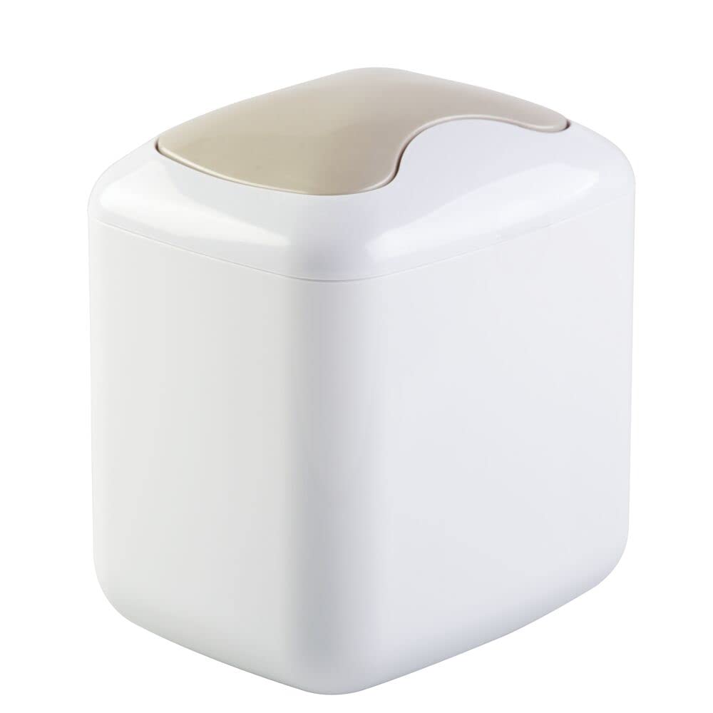 mDesign Lidded White Wastepaper Bin Bedroom Bin & Rubbish Bin for