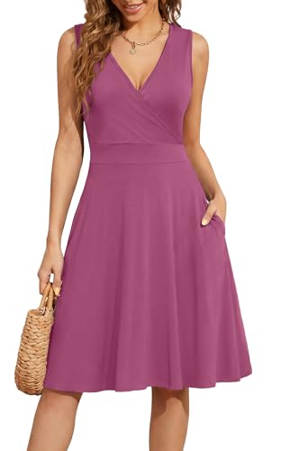 Image of WEACZZY Women's Summer Sleeveless Casual Dresses V-Neck Wrap Floral Holiday Tank Dress Flowy Beach Sundress with Pockets