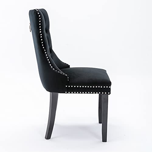 Set Of 2 Dining Chairs Modern For Living Room Kitchen Accent Side Chair Wood Legs Velvet Padded Cushion Seat And Back (Black) #TOP5