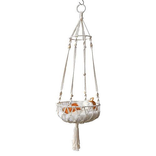 EBbels Makramee Katzenhängematte, Boho Handgewebte Wand Katzenbetten, Katzenschaukel Katzenbett Zum Aufhängen An Der Wand, Spielen, Klettern Und Faulenzen