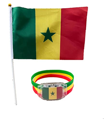 Copa del Mundo 2022 - Pulsera luminosa y bandera en miniatura en colores de Senegal