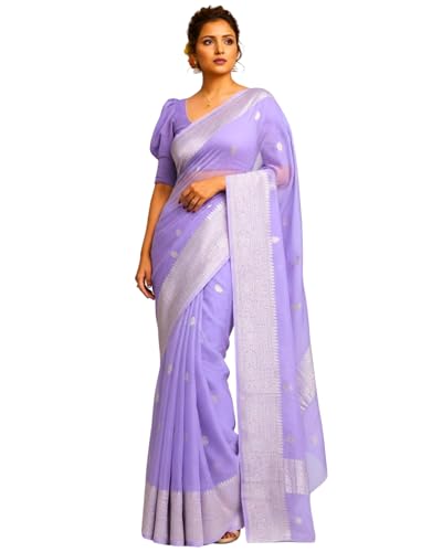 Image of Banarasi soft Cotton-Silk Saree with Unstitched Blouse - Graceful Design for Special Occasions, Weddings & Festivals