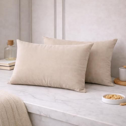 Image of THE HOME STYLE Solid Plain Cotton Feel Fitted Bedsheet King Size (72x78 inches) | 2 Pillow Covers | 300 TC | Elastic Fit | Fits Upto 8 Inch Mattress (Vanilla)