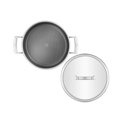 ZWILLING Peak Poêle de service 26 cm, 2 poignées, acier inoxydable, revêtement en nid d'abeille antiadhésif, particulièrement résistant aux rayures, couvercle en verre, tous types de feux, compatible