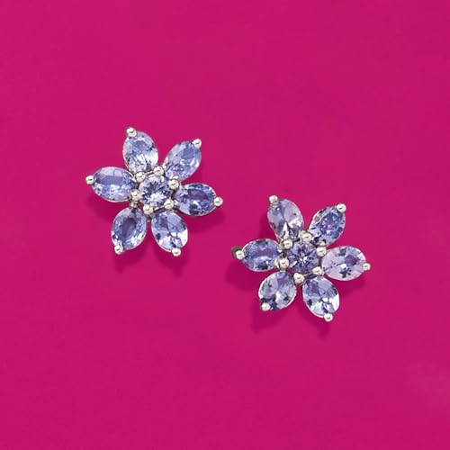 Ross-Simons 2.10 ct. t.w. Tanzanite Flower Earrings in Sterling Silver3