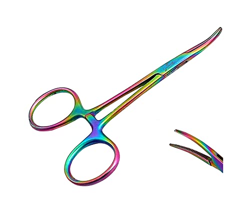 Pinzas para mosquitos de 12,5 cm, para aseo de mascotas, hemostáticos, perros, gatos, pequeñas orejas, pinzas de bloqueo, multicolor (12,5 cm curvado)