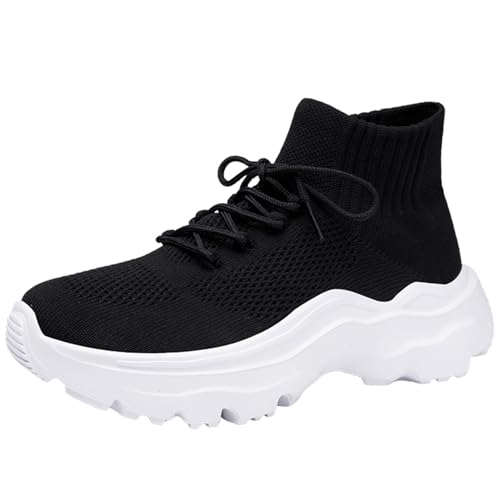 SJJH Zapatillas deportivas unisex de malla transpirable con cordones – Elegante par de zapatillas deportivas de malla para individuos de moda, negro/blanco, 35 EU